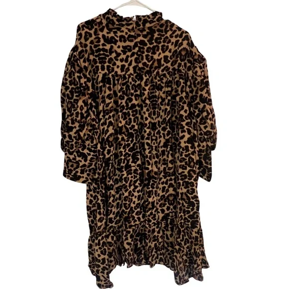 Boohoo Tan Leopard Long Sleeve Dress - Picture 2 of 4